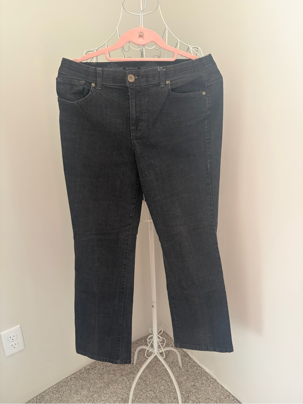 Style & Co. Women's Straight Leg Jeans in Black Acid Wash